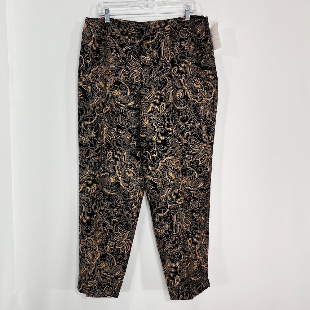 Emma James 100% Silk Paisley Pants Black Gold Career Trousers Womens 16 NEW